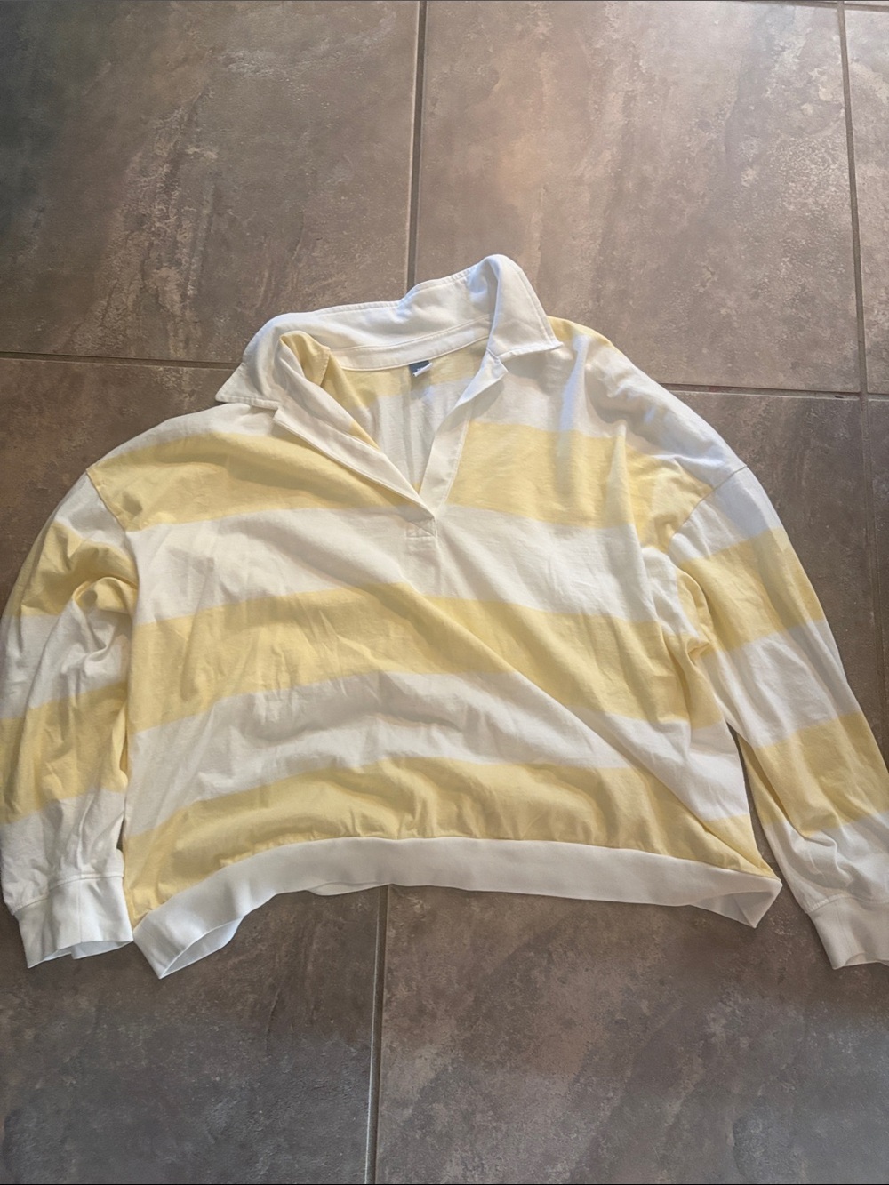Old Navy Yellow and White Striped Long Sleeve Polo Tee
